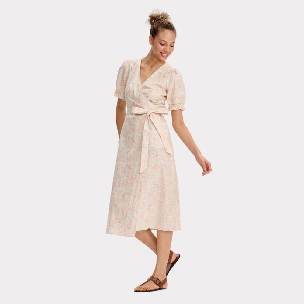Universal Thread - Women's Puff Short Sleeve Midi Wrap Dress - Univer Pink